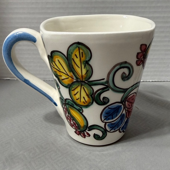 Branciforti Caltagirone Italy HandPainted Flower Leaf Design Mugs Cups Set of 2 - Picture 2 of 10